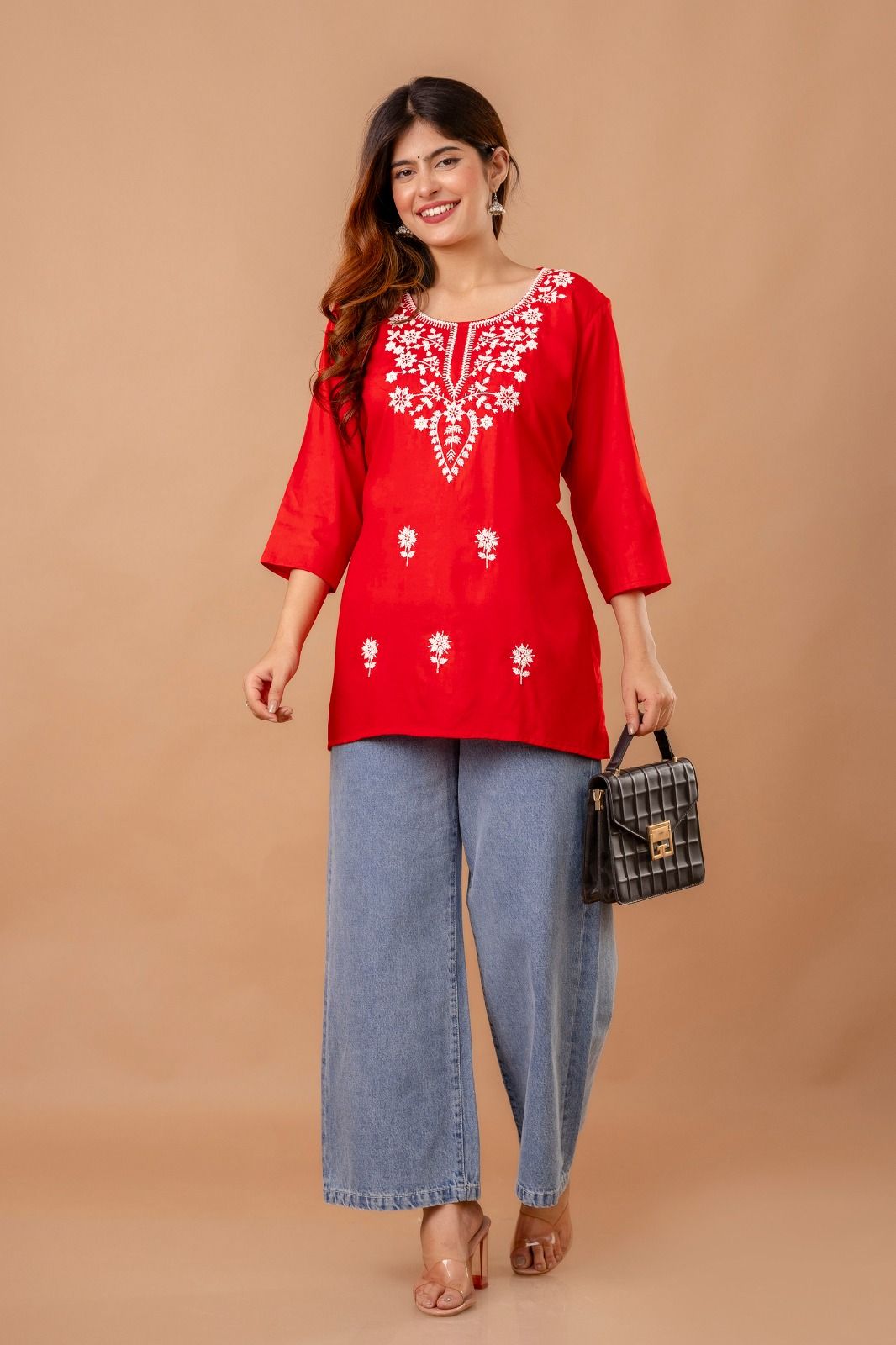 Red Blossom Embroidery Top