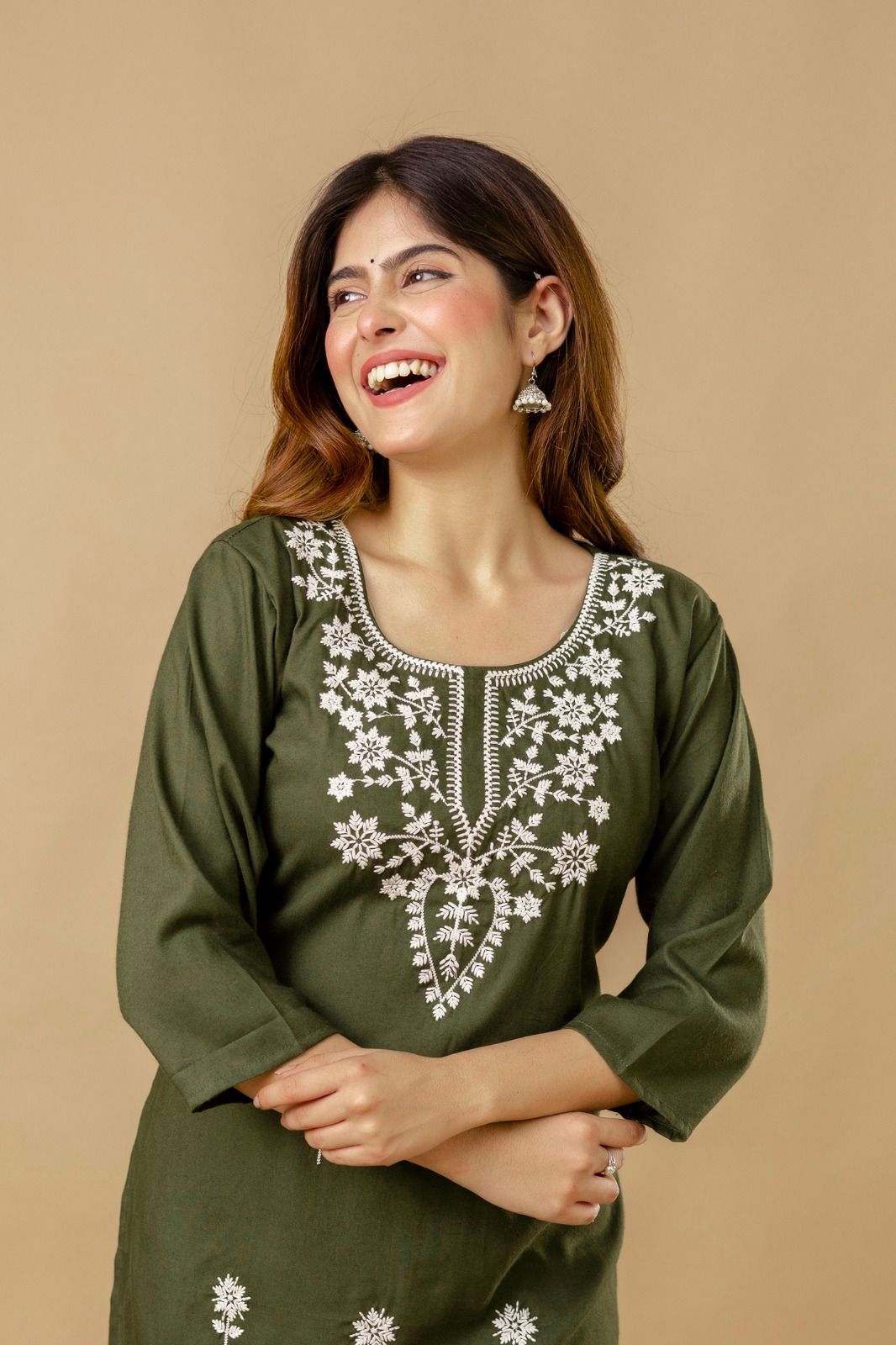 Green Blossom Embroidery Top