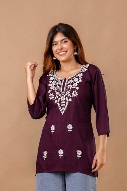 Purple Blossom Embroidery Top