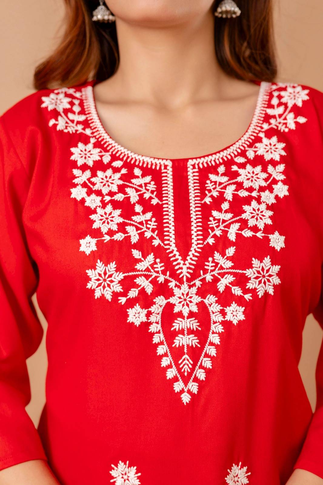 Red Blossom Embroidery Top