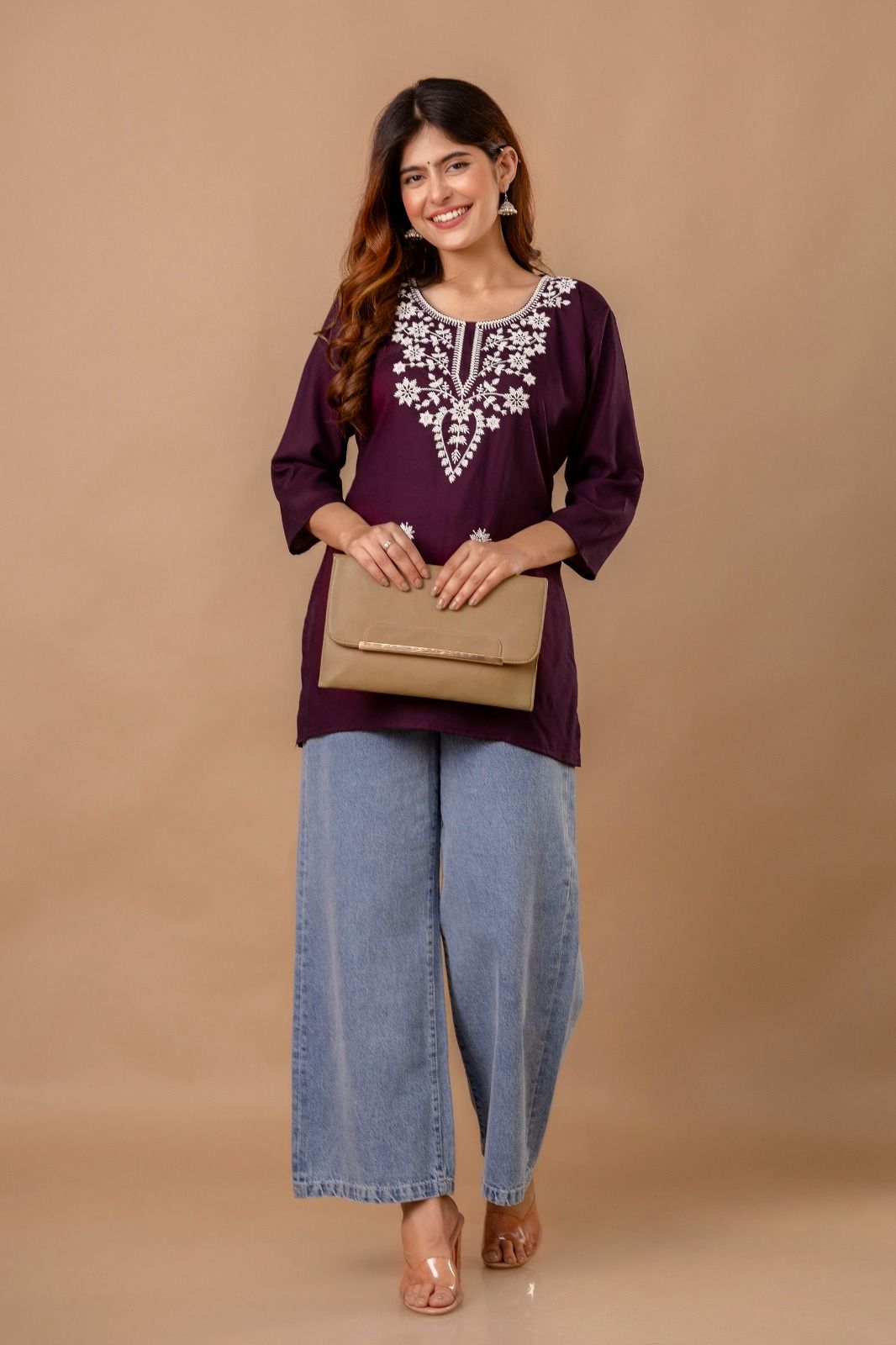 Purple Blossom Embroidery Top