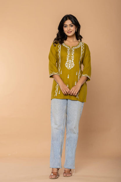 Mustard Floral Embroidery Top