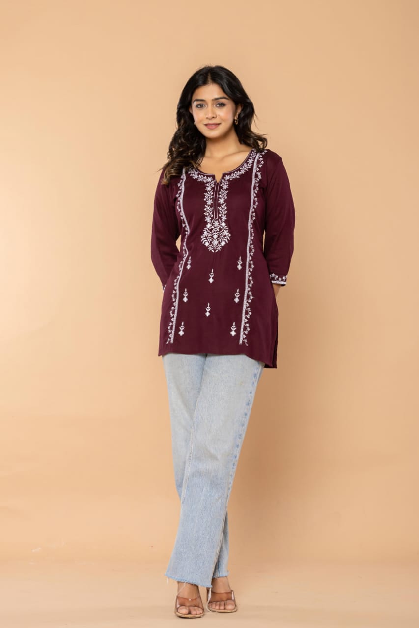 Maroon Bloom Embroidery Top