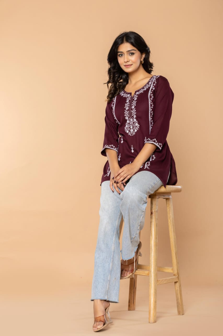 Maroon Bloom Embroidery Top