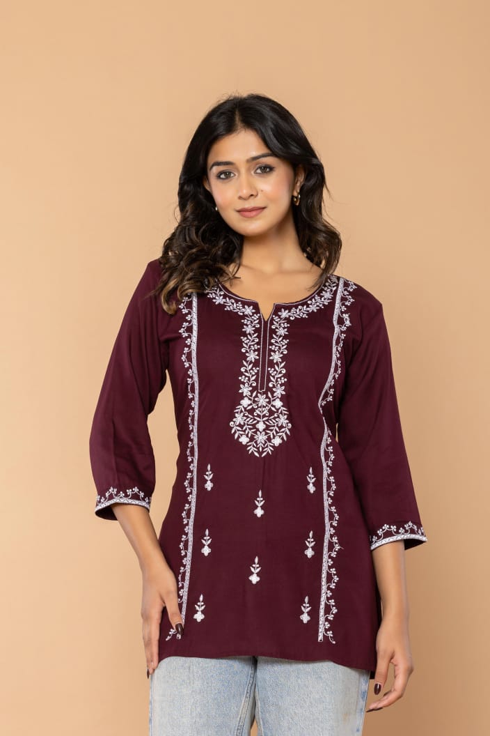 Maroon Bloom Embroidery Top