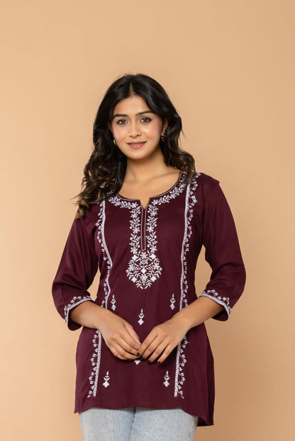 Maroon Bloom Embroidery Top