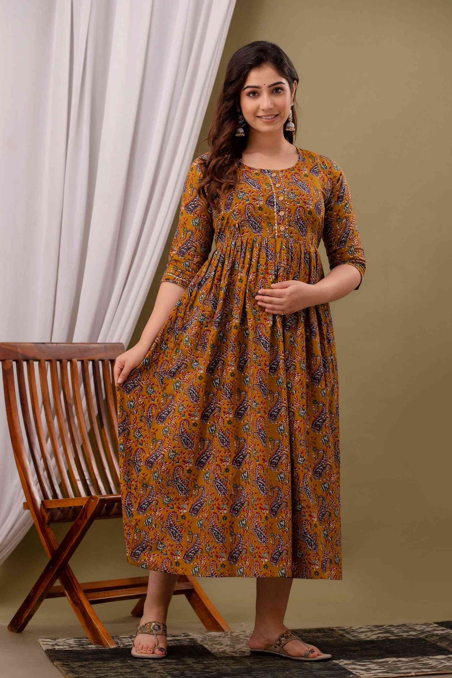 Mustard Paisley Harmony Maternity Dress