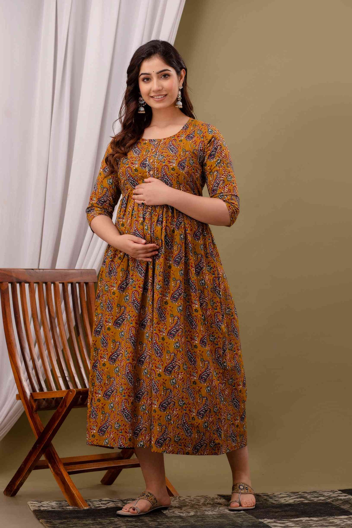 Mustard Paisley Harmony Maternity Dress