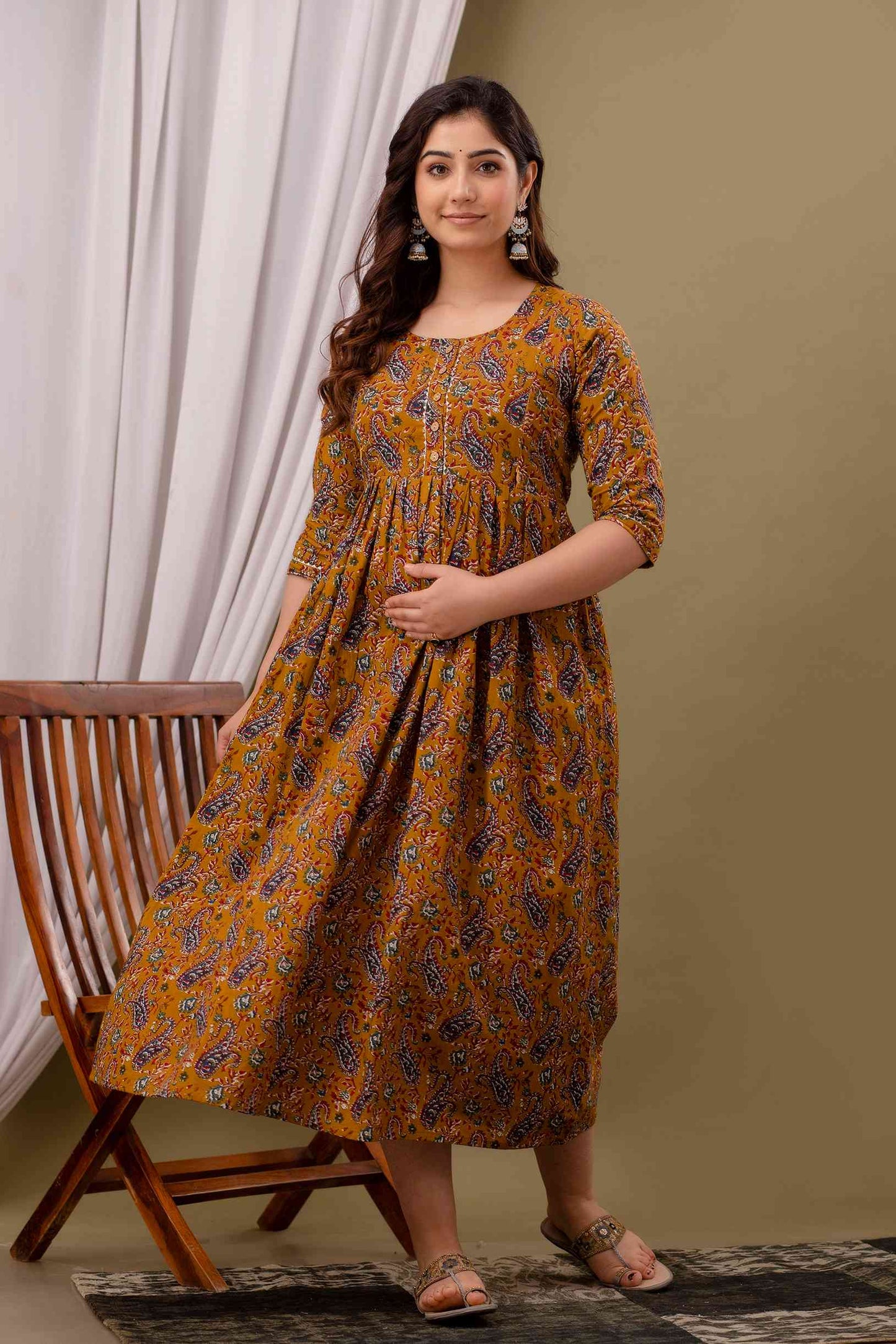 Mustard Paisley Harmony Maternity Dress