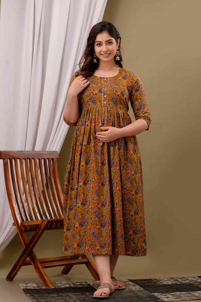 Mustard Paisley Harmony Maternity Dress