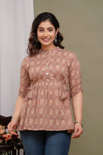 Tan Print Short Kurta